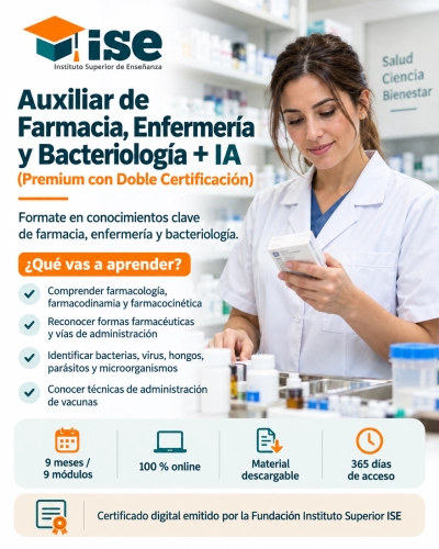 Auxiliar de Farmacia, Enfermería y Bacteriología + IA (Premium con Doble Certificación)