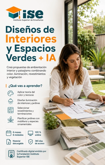 Diseños de Interiores y Espacios Verdes + IA (Premium con Doble Certificación)