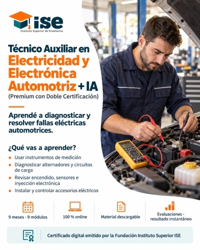 Técnico Auxiliar en Electricidad y Electrónica Automotriz + IA (Premium con Doble Certificación)