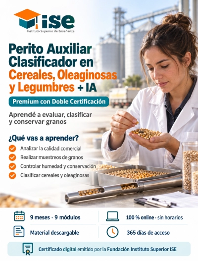 Perito Auxiliar Clasificador en Cereales, Oleaginosas y Legumbres + IA (Premium con Doble Certificación)