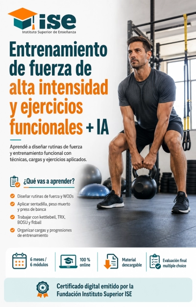 Entrenamiento de fuerza de alta intensidad y ejercicios funcionales + IA (Premium con Doble Certificación)