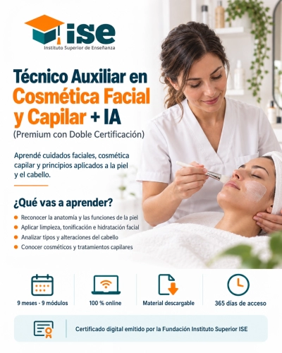Técnico Auxiliar en Cosmética Facial y Capilar + IA (Premium con Doble Certificación)
