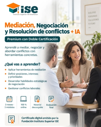Mediación, Negociación y Resolución de conflictos + IA (Premium con Doble Certificación)