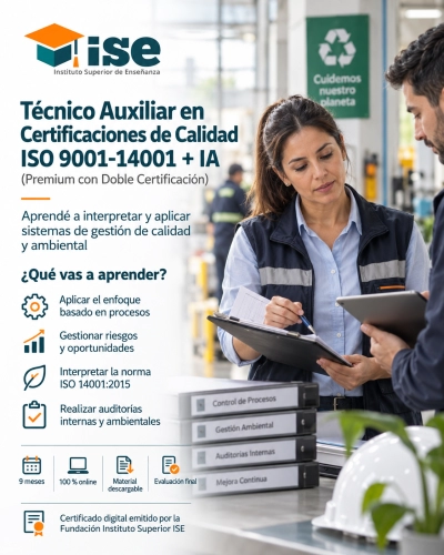 Técnico Auxiliar en Certificaciones de Calidad ISO 9001-14001 + IA (Premium con Doble Certificación)