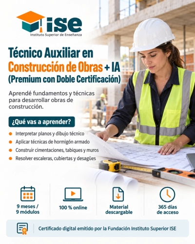 Técnico Auxiliar en Construcción de Obras + IA (Premium con Doble Certificación)