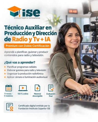 Técnico Auxiliar en Producción y Dirección de Radio y Tv + IA (Premium con Doble Certificación)