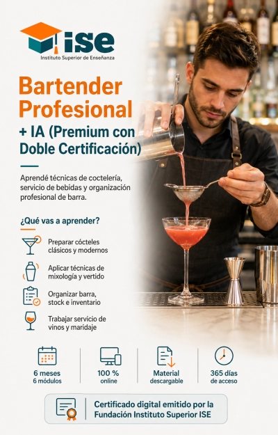 Bartender Profesional + IA (Premium con Doble Certificación)