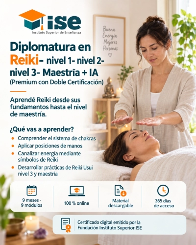 Diplomatura en Reiki- nivel 1- nivel 2- nivel 3- Maestría + IA (Premium con Doble Certificación)