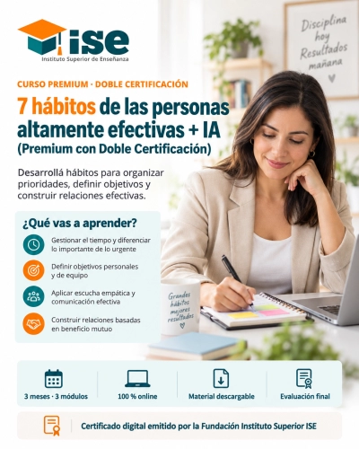 7 hábitos de las personas altamente efectivas + IA (Premium con Doble Certificación)