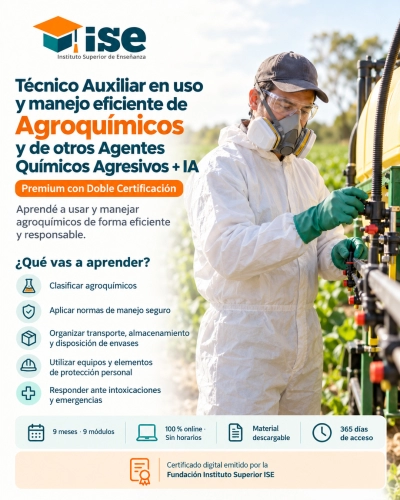 Técnico Auxiliar en uso y manejo eficiente de Agroquímicos y de otros Agentes Químicos Agresivos + IA (Premium con Doble Certificación)