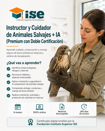 Instructor y Cuidador de Animales Salvajes + IA (Premium con Doble Certificación)