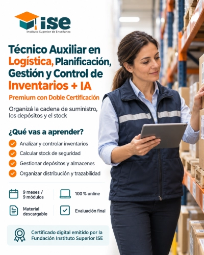 Técnico Auxiliar en Logística, Planificación, Gestión y Control de Inventarios + IA (Premium con Doble Certificación)