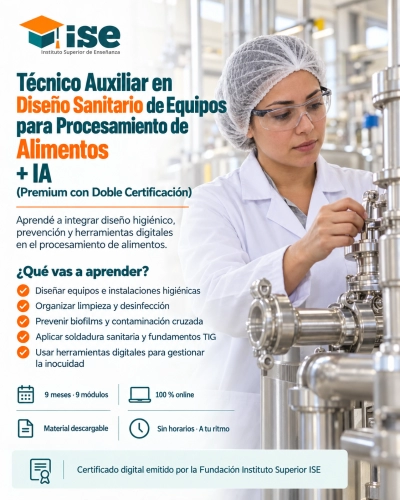 Técnico Auxiliar en Diseño Sanitario de Equipos para Procesamiento de Alimentos + IA (Premium con Doble Certificación)