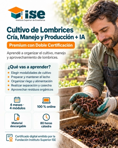 Cultivo de Lombrices Cría, Manejo y Producción + IA (Premium con Doble Certificación)