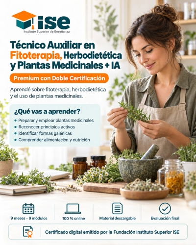 Técnico Auxiliar Fitoterapia, Herbodietética y Plantas Medicinales + IA (Premium con Doble Certificación)