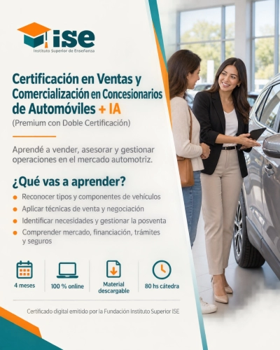 Certificación en Ventas y Comercialización en Concesionarios de Automóviles + IA (Premium con Doble Certificación)