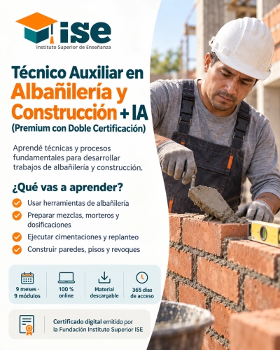 Técnico Auxiliar en Albañilería y Construcción + IA (Premium con Doble Certificación)