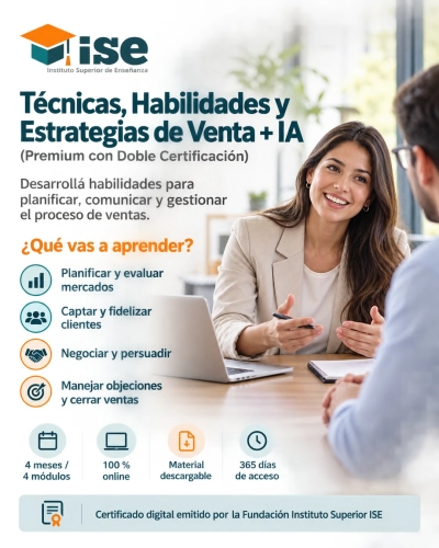 Técnicas, Habilidades y Estrategias de Venta + IA (Premium con Doble Certificación)