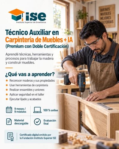 Técnico Auxiliar en Carpintería de Muebles + IA (Premium con Doble Certificación)