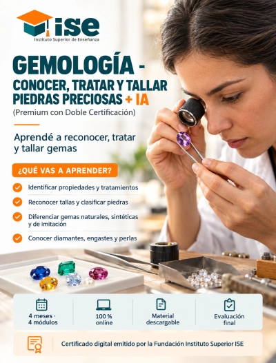 Gemología - Conocer, Tratar y Tallar piedras preciosas + IA (Premium con Doble Certificación)