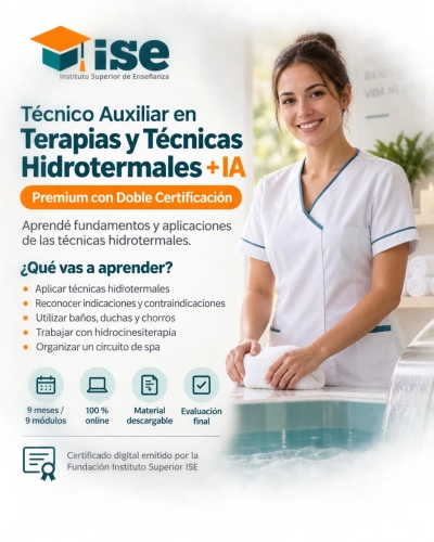 Técnico Auxiliar en Terapias y Técnicas Hidrotermales + IA (Premium con Doble Certificación)
