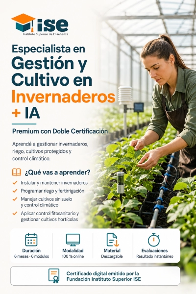 Especialista en Gestión y Cultivo en Invernaderos + IA (Premium con Doble Certificación)