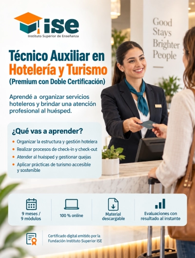 Técnico Auxiliar en Hotelería y Turismo + IA (Premium con Doble Certificación)