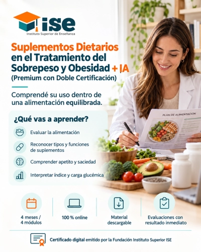 Suplementos Dietarios en el Tratamiento del Sobrepeso y Obesidad + IA (Premium con Doble Certificación)