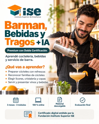 Barman, Bebidas y Tragos + IA (Premium con Doble Certificación)