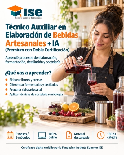 Técnico Auxiliar en Elaboración de Bebidas Artesanales + IA (Premium con Doble Certificación)