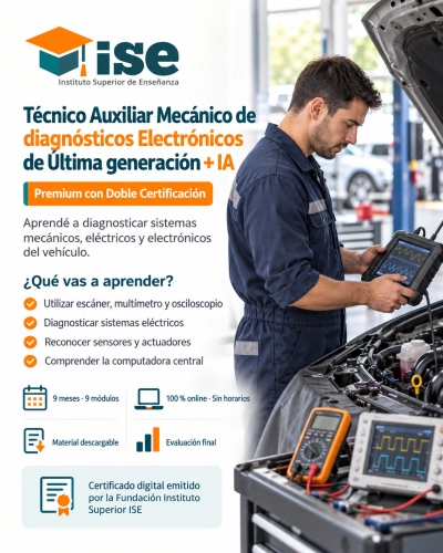 Técnico Auxiliar Mecánico de diagnósticos Electrónicos de Última generación + IA (Premium con Doble Certificación)