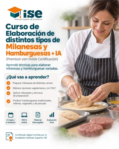 Curso de Elaboración de distintos tipos de Milanesas y Hamburguesas + IA (Premium con Doble Certificación)
