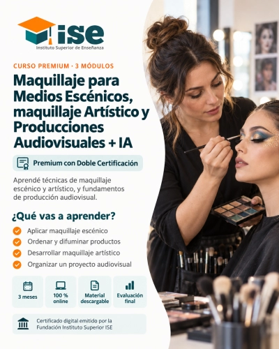 Maquillaje para Medios Escénicos, maquillaje Artístico y Producciones Audiovisuales + IA (Premium con Doble Certificación)
