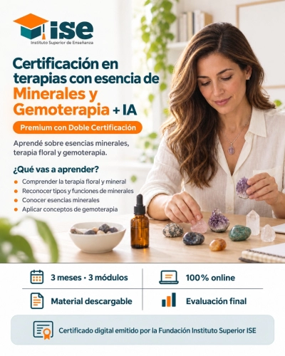 Certificación en terapias con esencia de Minerales y Gemoterapia + IA (Premium con Doble Certificación)