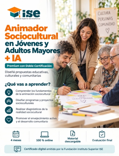 Animador Sociocultural en Jóvenes y Adultos Mayores + IA (Premium con Doble Certificación)