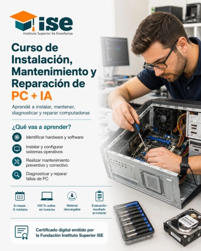 Curso de Instalación, Mantenimiento y Reparación de PC + IA (Premium con Doble Certificación)