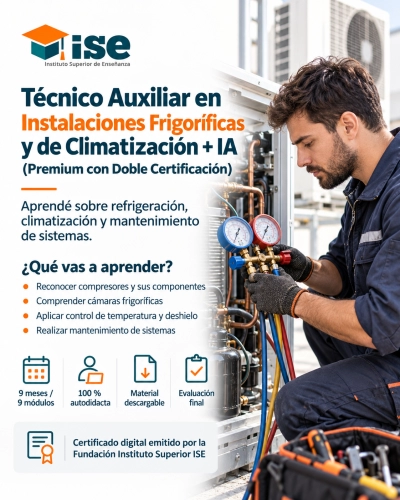 Técnico Auxiliar en Instalaciones Frigoríficas y de Climatización + IA (Premium con Doble Certificación)