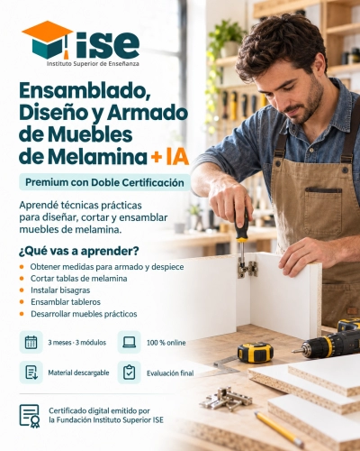 Ensamblado, Diseño y Armado de Muebles de Melamina + IA (Premium con Doble Certificación)