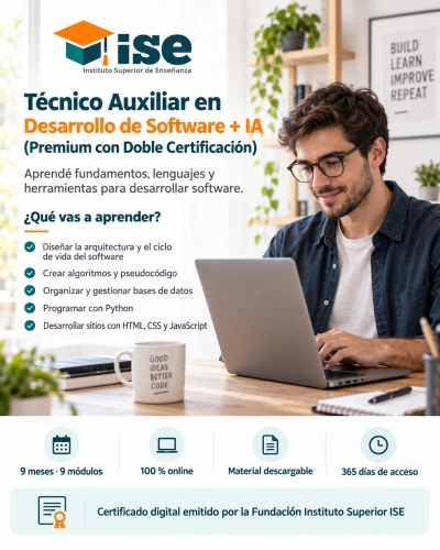 Técnico Auxiliar en Desarrollo de Software + IA (Premium con Doble Certificación)