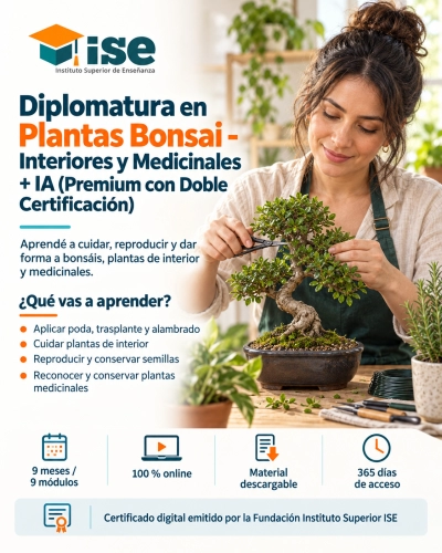 Diplomatura en Plantas Bonsai - Interiores y Medicinales + IA (Premium con Doble Certificación)