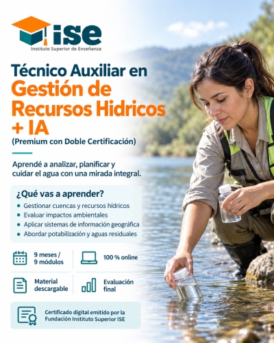 Técnico Auxiliar en Gestión de Recursos Hídricos + IA (Premium con Doble Certificación)