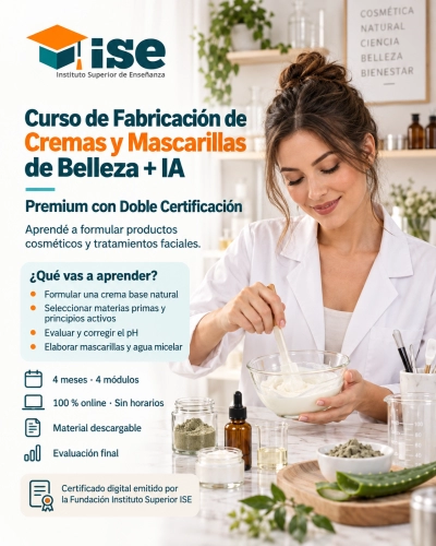 Curso de Fabricación de Cremas y Mascarillas de Belleza + IA (Premium con Doble Certificación)