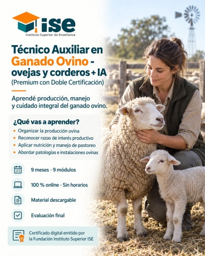 Técnico Auxiliar en Ganado Ovino - ovejas y corderos + IA (Premium con Doble Certificación)