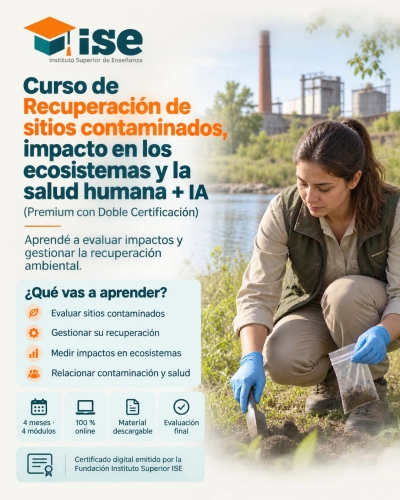 Curso de Recuperación de sitios contaminados, impacto en los ecosistemas y la salud humana + IA (Premium con Doble Certificación)