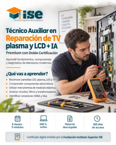 Técnico Auxiliar en Reparación de TV plasma y LCD + IA (Premium con Doble Certificación)