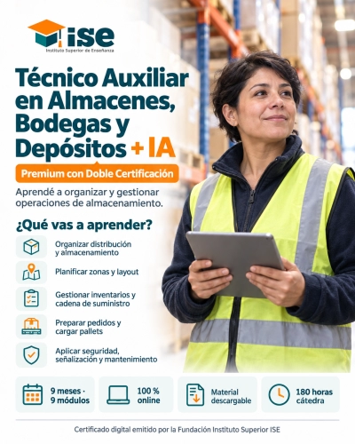 Técnico Auxiliar en Almacenes, Bodegas y Depósitos + IA (Premium con Doble Certificación)