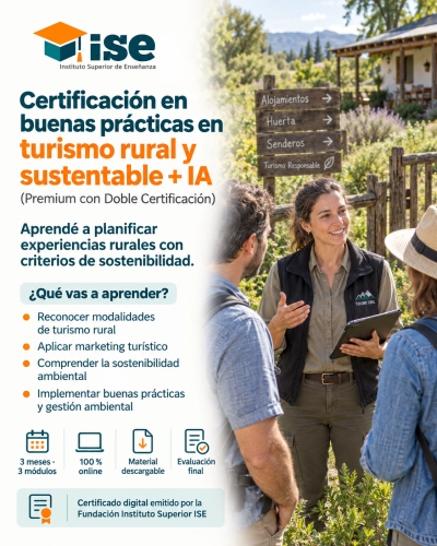 Certificación en buenas prácticas en turismo rural y sustentable + IA (Premium con Doble Certificación)