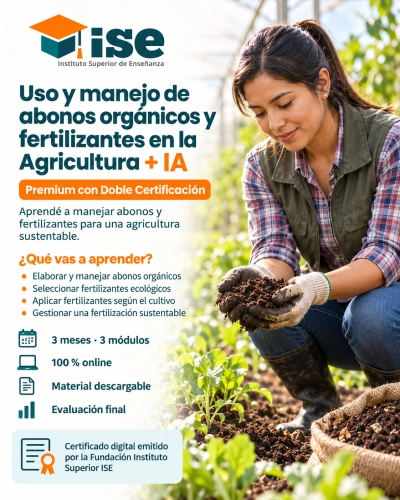 Uso y manejo de abonos orgánicos y fertilizantes en la Agricultura + IA (Premium con Doble Certificación)