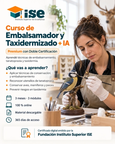 Curso de embalsamador y Taxidermizado + IA (Premium con Doble Certificación)