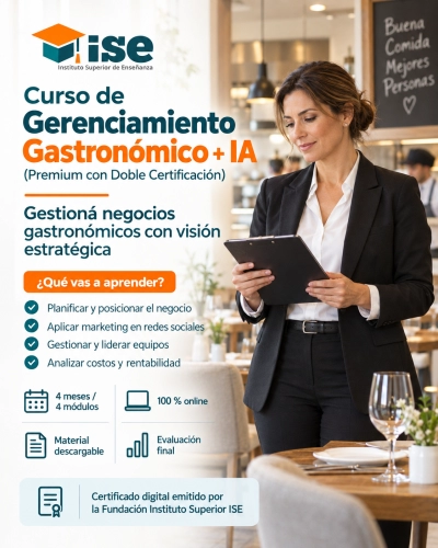 Curso de Gerenciamiento Gastronómico + IA (Premium con Doble Certificación)